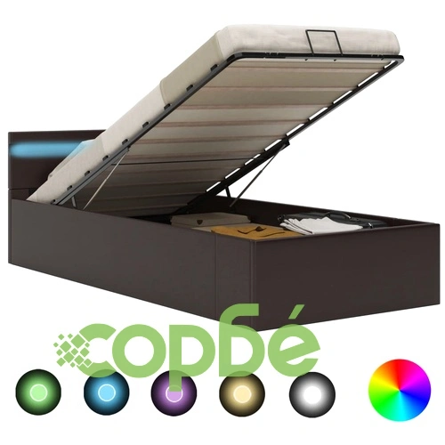 Легло с повдигащ механизъм и LED сиво еко кожа 100x200 cм  ➤ топ цена ➤ sorbe.bg