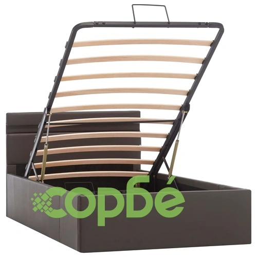 Легло с повдигащ механизъм и LED сиво еко кожа 100x200 cм  ➤ топ цена ➤ sorbe.bg