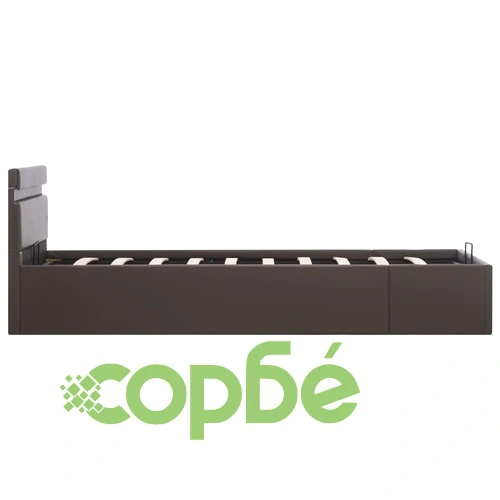 Легло с повдигащ механизъм и LED сиво еко кожа 100x200 cм  ➤ топ цена ➤ sorbe.bg