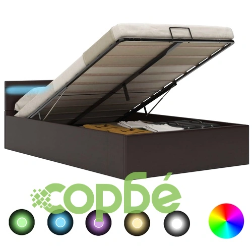 Легло повдигащ механизъм с LED сиво изкуствена кожа 140x200 cм  ➤ топ цена ➤ sorbe.bg