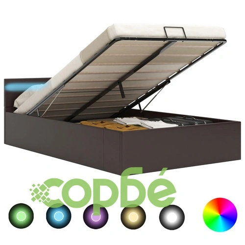Легло повдигащ механизъм с LED сиво изкуствена кожа 160x200 cм  ➤ топ цена ➤ sorbe.bg