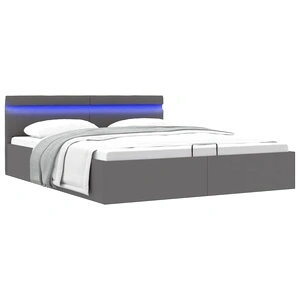 Легло с повдигащ механизъм и LED сиво еко кожа 180x200 cм 