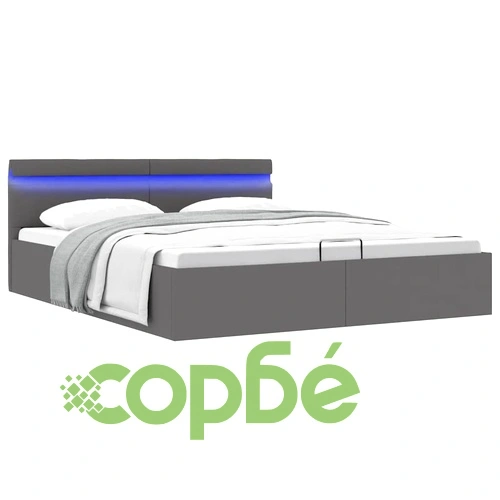 Легло с повдигащ механизъм и LED сиво еко кожа 180x200 cм  ➤ топ цена ➤ sorbe.bg