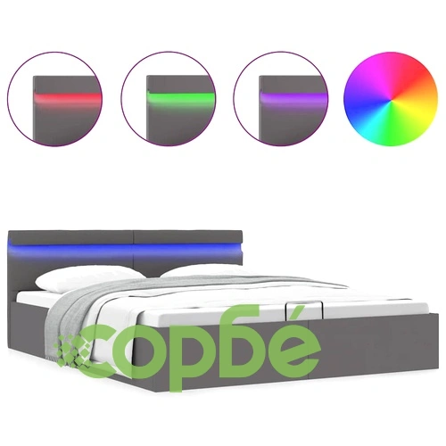 Легло с повдигащ механизъм и LED сиво еко кожа 180x200 cм  ➤ топ цена ➤ sorbe.bg
