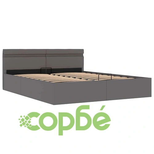 Легло с повдигащ механизъм и LED сиво еко кожа 180x200 cм  ➤ топ цена ➤ sorbe.bg
