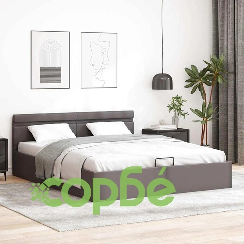 Легло с повдигащ механизъм и LED сиво еко кожа 180x200 cм  ➤ топ цена ➤ sorbe.bg