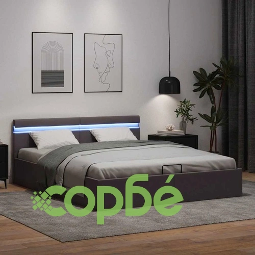 Легло с повдигащ механизъм и LED сиво еко кожа 180x200 cм  ➤ топ цена ➤ sorbe.bg