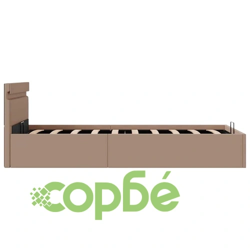 Хидравлично легло с LED капучино изкуствена кожа 90x200 cм  ➤ топ цена ➤ sorbe.bg