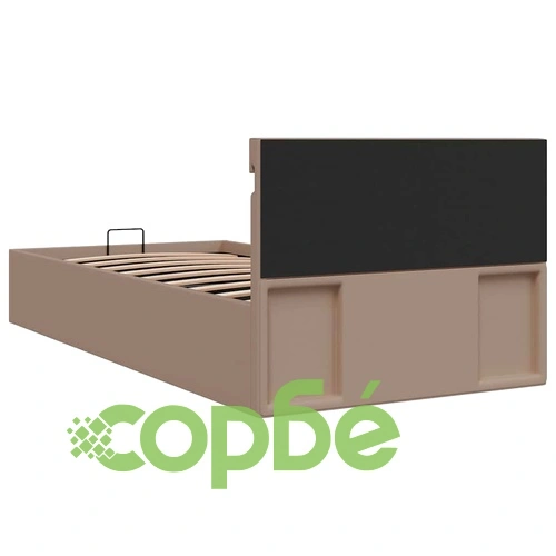 Хидравлично легло с LED капучино изкуствена кожа 90x200 cм  ➤ топ цена ➤ sorbe.bg
