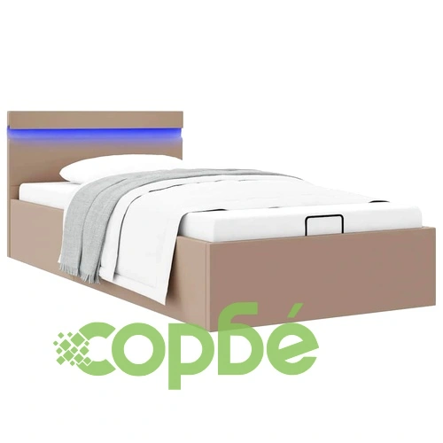 Легло с повдигащ механизъм и LED капучино еко кожа 100x200 cм  ➤ топ цена ➤ sorbe.bg
