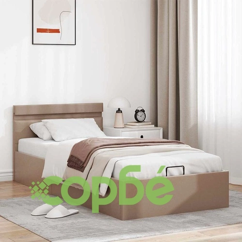 Легло с повдигащ механизъм и LED капучино еко кожа 100x200 cм  ➤ топ цена ➤ sorbe.bg