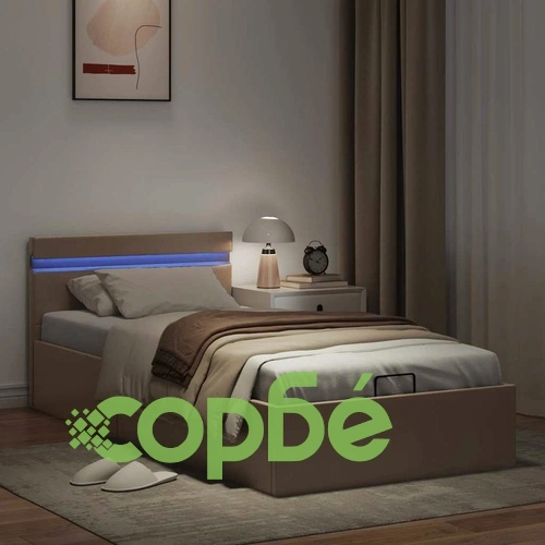 Легло с повдигащ механизъм и LED капучино еко кожа 100x200 cм  ➤ топ цена ➤ sorbe.bg