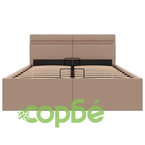 Хидравлично легло с LED капучино изкуствена кожа 120x200 cм  ➤ топ цена ➤ sorbe.bg