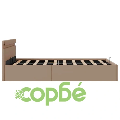 Хидравлично легло с LED капучино изкуствена кожа 120x200 cм  ➤ топ цена ➤ sorbe.bg