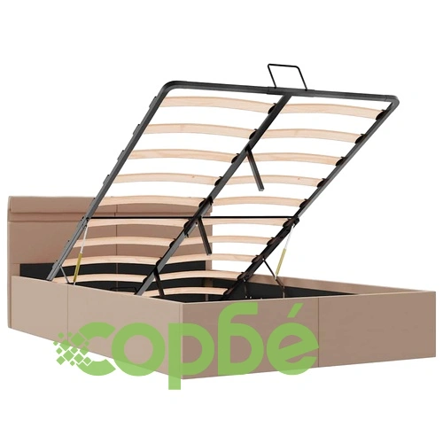Хидравлично легло с LED капучино изкуствена кожа 120x200 cм  ➤ топ цена ➤ sorbe.bg