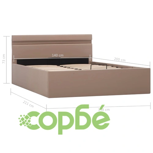 Хидравлично легло с LED капучино изкуствена кожа 140x200 cм  ➤ топ цена ➤ sorbe.bg