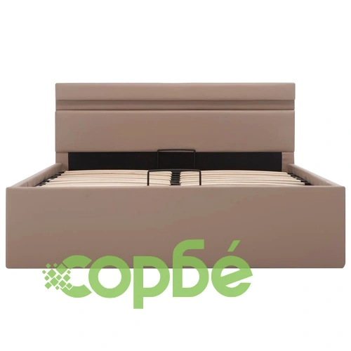 Хидравлично легло с LED капучино изкуствена кожа 140x200 cм  ➤ топ цена ➤ sorbe.bg