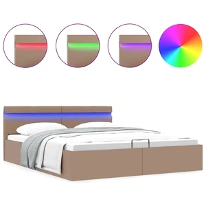 Хидравлично легло с LED капучино изкуствена кожа 160x200 cм 