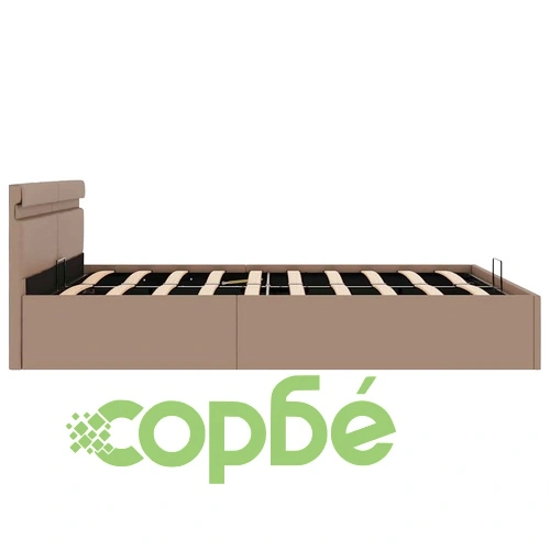 Хидравлично легло с LED капучино изкуствена кожа 160x200 cм  ➤ топ цена ➤ sorbe.bg