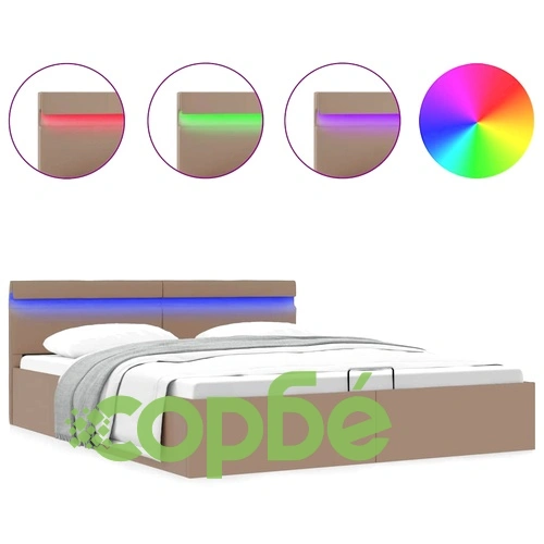 Хидравлично легло с LED капучино изкуствена кожа 180x200 cм  ➤ топ цена ➤ sorbe.bg