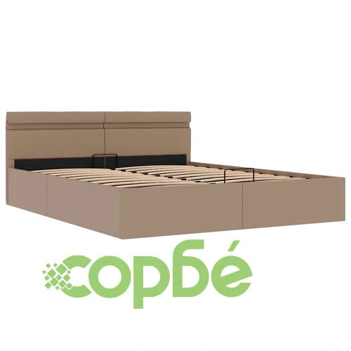 Хидравлично легло с LED капучино изкуствена кожа 180x200 cм  ➤ топ цена ➤ sorbe.bg