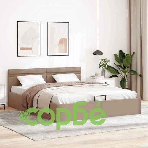 Хидравлично легло с LED капучино изкуствена кожа 180x200 cм  ➤ топ цена ➤ sorbe.bg