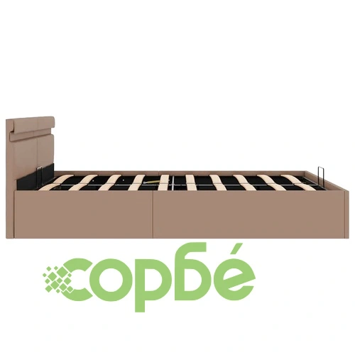 Хидравлично легло с LED капучино изкуствена кожа 180x200 cм  ➤ топ цена ➤ sorbe.bg