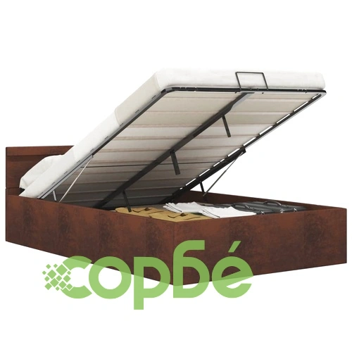 Легло с повдигащ механизъм с LED, кафяво, текстил, 140x200 см  ➤ топ цена ➤ sorbe.bg