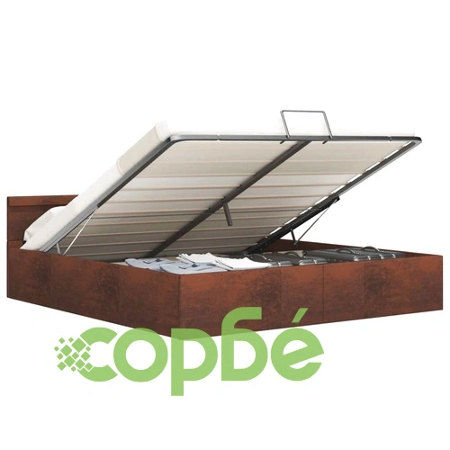 Легло с повдигащ механизъм с LED, кафяво, текстил, 160x200 см  ➤ топ цена ➤ sorbe.bg