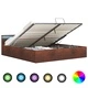 Легло с повдигащ механизъм с LED, кафяво, текстил, 180x200 см 