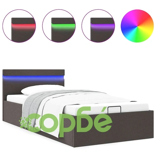 Легло с повдигащ механизъм и LED тъмносиво текстил 100x200 см ➤ топ цена ➤ sorbe.bg