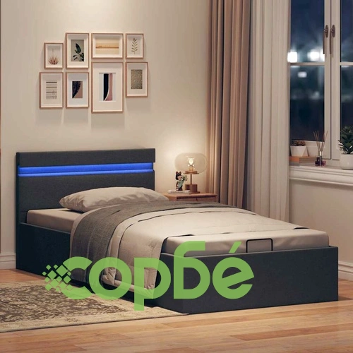 Легло с повдигащ механизъм и LED тъмносиво текстил 100x200 см ➤ топ цена ➤ sorbe.bg