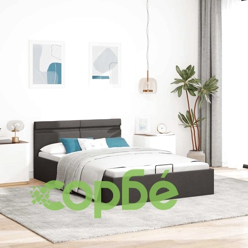 Легло с повдигащ механизъм и LED тъмносиво текстил 140x200 см ➤ топ цена ➤ sorbe.bg
