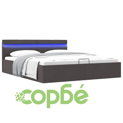 Легло с повдигащ механизъм и LED тъмносиво текстил 180x200 см ➤ топ цена ➤ sorbe.bg