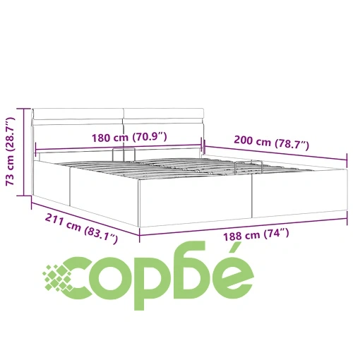 Легло с повдигащ механизъм и LED тъмносиво текстил 180x200 см ➤ топ цена ➤ sorbe.bg
