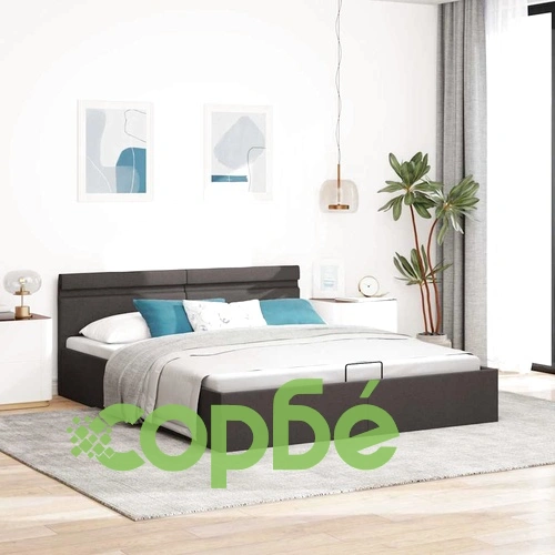 Легло с повдигащ механизъм и LED тъмносиво текстил 180x200 см ➤ топ цена ➤ sorbe.bg