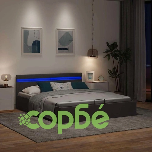 Легло с повдигащ механизъм и LED тъмносиво текстил 180x200 см ➤ топ цена ➤ sorbe.bg