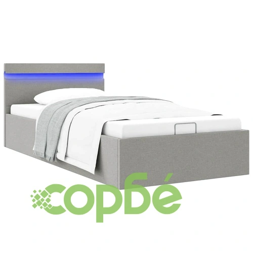 Легло с повдигащ механизъм и LED светлосиво текстил 90x200 см ➤ топ цена ➤ sorbe.bg
