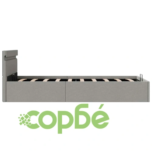 Легло с повдигащ механизъм и LED светлосиво текстил 90x200 см ➤ топ цена ➤ sorbe.bg