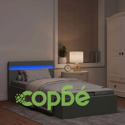Легло с повдигащ механизъм и LED светлосиво текстил 100x200 см ➤ топ цена ➤ sorbe.bg