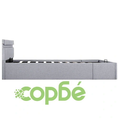 Легло с повдигащ механизъм с LED светлосиво текстил 120x200 см  ➤ топ цена ➤ sorbe.bg