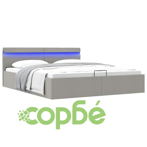 Легло с повдигащ механизъм и LED светлосиво текстил 160x200 см ➤ топ цена ➤ sorbe.bg