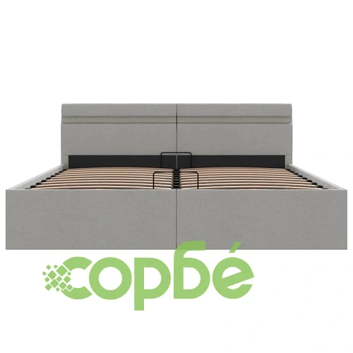Легло с повдигащ механизъм и LED светлосиво текстил 160x200 см ➤ топ цена ➤ sorbe.bg