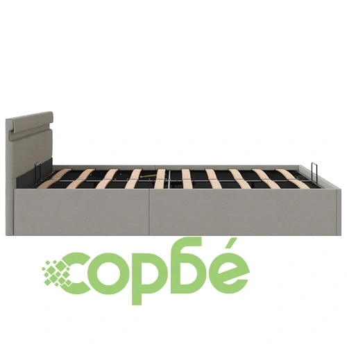 Легло с повдигащ механизъм и LED светлосиво текстил 160x200 см ➤ топ цена ➤ sorbe.bg