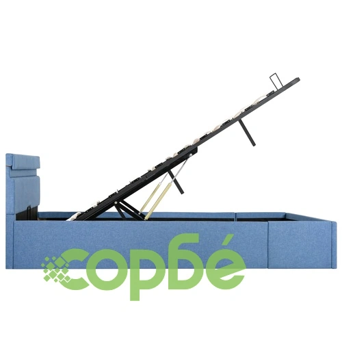 Легло с повдигащ механизъм с LED, синьо, текстил, 120x200 см  ➤ топ цена ➤ sorbe.bg