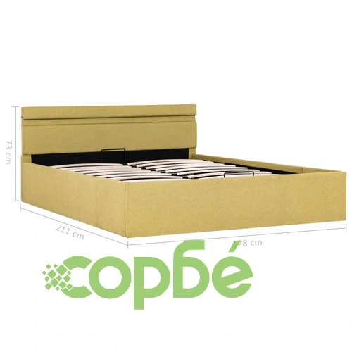 Легло с повдигащ механизъм и LED лайм жълто текстил 120x200 см  ➤ топ цена ➤ sorbe.bg