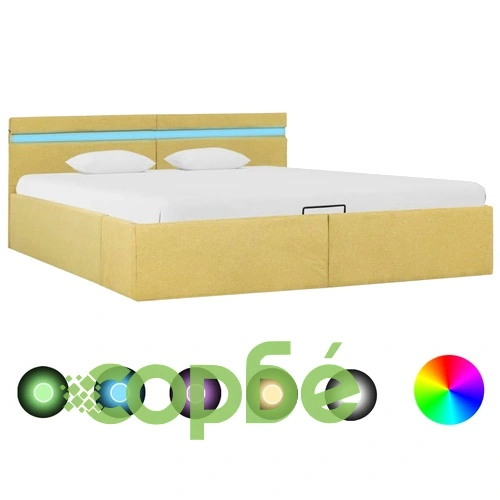 Легло с повдигащ механизъм и LED лайм жълто текстил 160x200 см  ➤ топ цена ➤ sorbe.bg