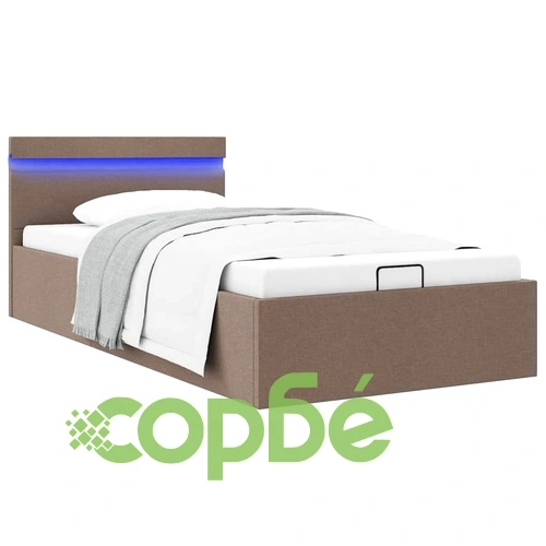 Легло с повдигащ механизъм с LED, таупе, текстил, 90x200 см ➤ топ цена ➤ sorbe.bg