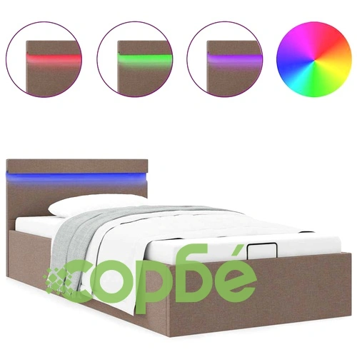 Легло с повдигащ механизъм с LED, таупе, текстил, 90x200 см ➤ топ цена ➤ sorbe.bg