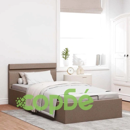Легло с повдигащ механизъм с LED, таупе, текстил, 90x200 см ➤ топ цена ➤ sorbe.bg
